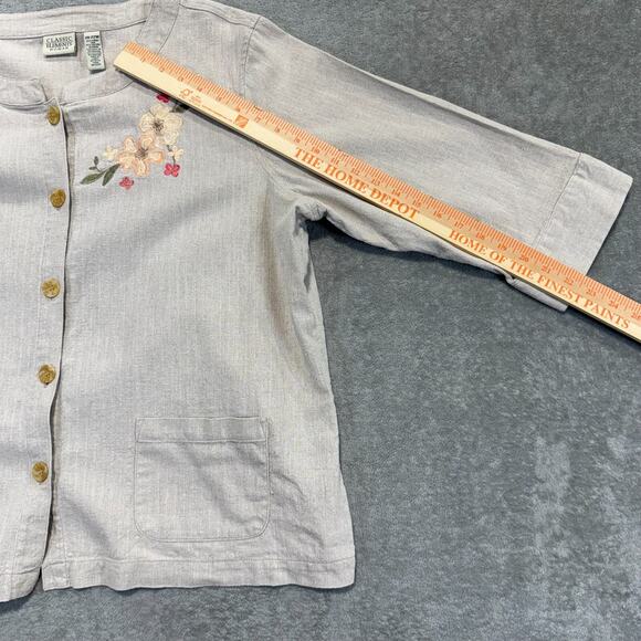 Classic Elements Womens Button Up Top Jacket Linen Blend Embroidered 20-22W - Picture 6 of 7
